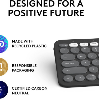 Bàn phím Bluetooth K380S Pebble Keys 2 mỏng, tối giản với các phím có thể tùy chỉnh - hàng chính hãng