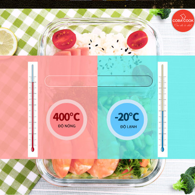 Bộ 2 hộp thủy tinh chịu nhiệt hình chữ nhật dung tích 370ml -CCL32