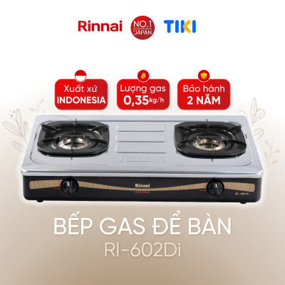 Bếp gas dương Rinnai RI-602Di mặt bếp inox và kiềng bếp men - Hàng chính hãng.