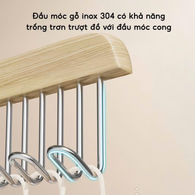 Móc treo áo 2 dây bra đa năng tiện lợi, giá treo 8 mắc bằng gỗ treo áo lót cà vạt thắt lưng túi xách