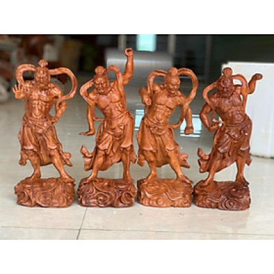 Bộ tượng tứ đại kim cương bằng gỗ hương đá liền khối kt cao 30×13×8cm
