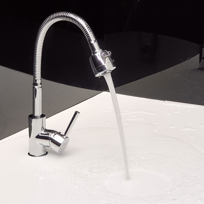 Vòi rửa chén nóng lạnh cần lò xo Đồng mạ Chrome Eurolife EL-KM03 (Trắng bạc)