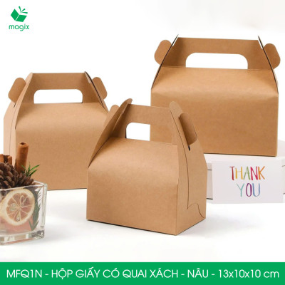 MFQ1N - 13.5x10x10 cm - 20 hộp giấy kraft có quai xách - Hộp đựng bánh ngọt, hộp quà tặng handmade