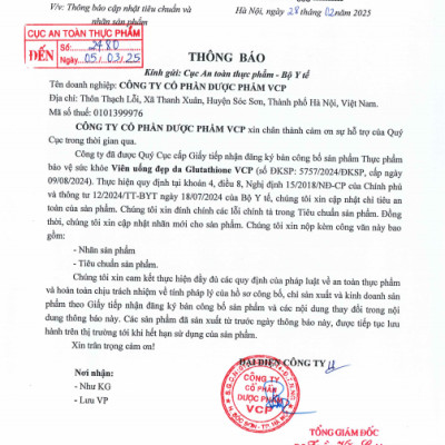 [Combo 3 hộp] TPBVSK Viên uống đẹp da Glutathione VCP - Hỗ trợ làm sáng da, giảm các triệu chứng nhăn da, khô da, nám da - Hộp 20 viên