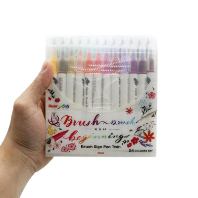Bộ 24 Bút Lông Màu Nước 2 Đầu - Brush Sign Pen Twin - Pentel Art SESW30C-24E