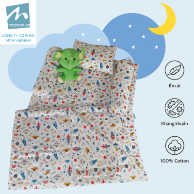 Bộ chăn gối nệm cho bé MYM chất liệu vải Cotton mềm mại, thấm hút