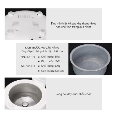 Nồi cơm điện Lebenlang LBL0589 dung tích 1200ml, công suất 500W, thiết kế đơn giản hiện đại - hàng chính hãng