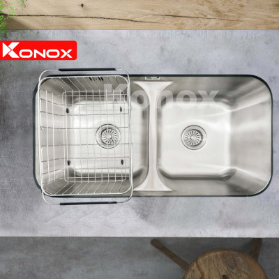Chậu rửa bát Konox, Undermount Series, Model KN8246DUA, Inox 304AISI tiêu chuẩn châu Âu, 820x460x220(mm), Hàng chính hãng