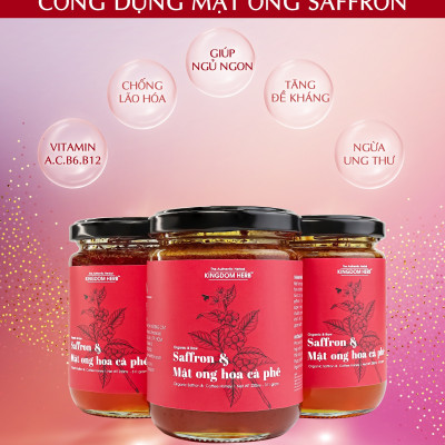 Saffron mật ong Kingdom Herb chính hãng thượng hạng nguyên chất 100% hộp 311g (tặng que lấy mật và bình thuỷ tinh)