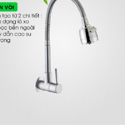 Vòi nước rửa chén bát Inox 304 Cắm Tường Cần mềm - Bát sen 1 Đường Nước (bảo hành 12 tháng)