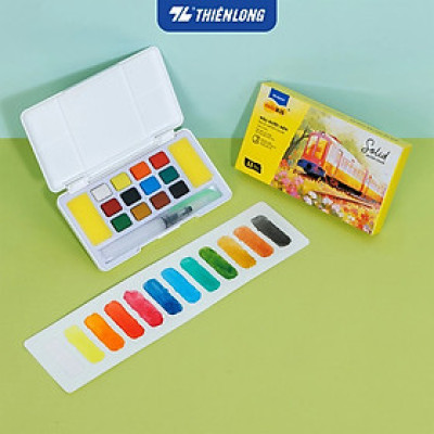 Màu nước nén Thiên Long 12/18/24 màu Colokit Solid Water Color - Màu nén mịn, dễ pha màu, đạt chuẩn châu Âu, tặng kèm cọ