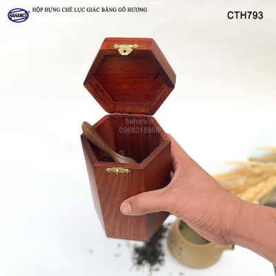 Hộp đựng trà bằng gỗ Hương mặt đục chữ Phúc - hình lục lăng, cafe, decor, giúp giữu mùi vị, vân gỗ siêu đẹp - CTH793