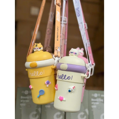 Cốc Giữ Nhiệt Trẻ Em 510ml Có Ống Hút, Cốc Đeo Chéo Hoạt Hình Dễ Thương Cho Bé Gái, Bình Nước Uống Tiện Lợi - HÀNG CHÍNH HÃNG MINIIN