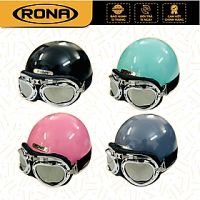 Mũ bảo hiểm xe máy nửa đầu freesize Rona hali viền bạc kèm kính phi công bạc