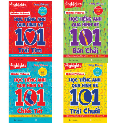 Combo 4 Cuốn - Hidden Pictures – Học Tiếng Anh Qua Hình Vẽ 101 (Trái Chuối, Chiếc Tất, Bàn Chải, Trái Tim)