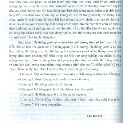 Hệ Thống Quản Lý Và Đảm Bảo Chất Lượng Thực Phẩm - PGS.TS. Nguyễn Thị Minh Tú, PGS.TS. Nguyễn Thị Thảo, TS. Vũ Hồng Sơn
