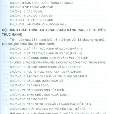 GIÁO TRÌNH AUTOCAD - PHẦN NÂNG CAO (Lý Thuyết - Thực hành) (Dùng cho các phiên bản Autocad 2022, 2021)