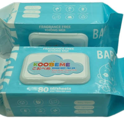 Thùng 4 gói Khăn ướt không mùi Koobeme, khăn to dày, đủ 80 tờ, 700gram, thấm nước đều vừa phải