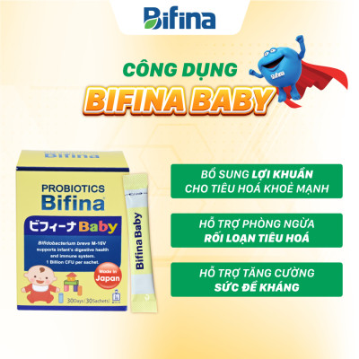 Bifina Baby Nhật Bản - Hộp 30 gói - Hỗ trợ bổ sung lợi khuẩn, tăng đề kháng cho trẻ sinh non, sinh mổ, dùng sữa công thức