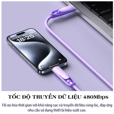 Dây cáp sạc nhanh 100W đa năng 4 in 1 USB-A / Type C ra Type C/ L cho iPhone iPad hiệu HOTCASE SiliFast trang bị Chip E-Market chống cháy nổ, truyền dữ liệu 480mbps - Hàng nhập khẩu