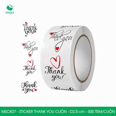 MSCK07 - D2.5 cm - 1 Cuộn 500 sticker thank you tròn, nhãn dán thank you, tem dán cảm ơn