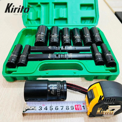 Bộ đầu khẩu 1/2 dài 8cm màu đen từ số 8-32mm cao cấp thép CRV sử dụng tháo lắp bulong chuyên nghiệp