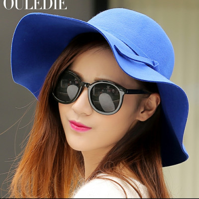 Nón vành rộng mũ rộng vành đi biển chống nắng nữ fedora màu xanh nỉ thời trang Hàn Quốc dona22030803