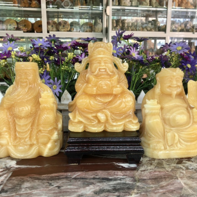 Bộ tượng ông Thần Tài Thổ Địa và ông Thần Tiền Thần Phát thờ cúng đá ngọc hoàng long - Cao 15 cm