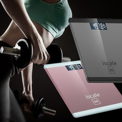 Cân sức khỏe điện tử vuông ISCALE mặt kính cường lực, kiểu dáng iphone cao cấp tặng kèm 2 pin AAA 180kg - Hàng chính hãng