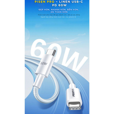 Cáp Sạc iPhone 15 - Linen USB-C 60W 1 m - Pisen LH-CC-PD01-1000