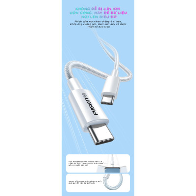 Cáp Sạc iPhone 15 - Linen USB-C 60W 1 m - Pisen LH-CC-PD01-1000