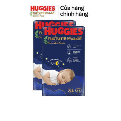 Combo 2 Tã quần Huggies Naturemade ban đêm M58/L44/XL38/XXL26