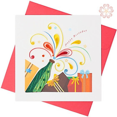 Thiệp mừng sinh nhật giấy xoắn - rượu mừng - size 15x15cm 