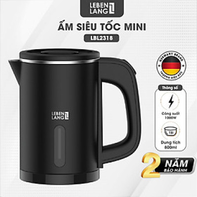 Ấm Siêu Tốc Mini Lebenlang LBL2318, 800ml, Inox, Công Suất 1000W, Tự Ngắt, Đèn Báo, Nhỏ Gọn - Hàng chính hãng