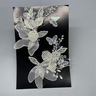 Cài tóc cô dâu hoa kết hạt cườm đính bướm ngũ sắc