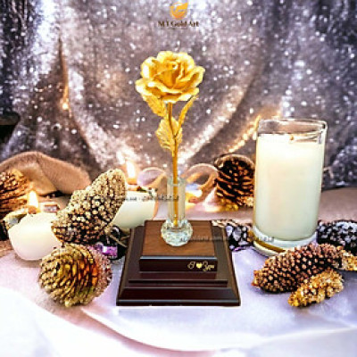 Bông hoa hồng dát vàng 25cm (L4) MT Gold Art- Hàng chính hãng, trang trí nhà cửa, phòng làm việc, quà tặng sếp, đối tác, khách hàng, tân gia, khai trương 