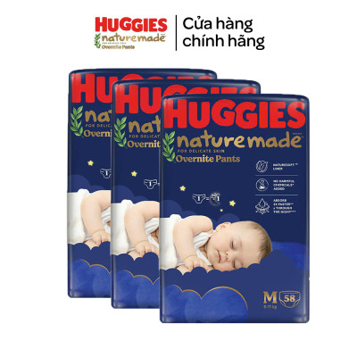 Combo 3 Tã quần Huggies Naturemade ban đêm M58/L44/XL38/XXL26