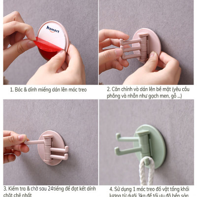 Móc Nhựa Dán Tường 3 Nhánh Xoay 180° 3IN1 Kèm Miếng Keo Dính Tường Treo Đồ Đa Năng