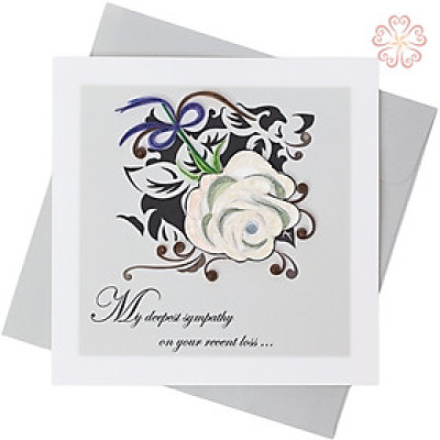 Thiệp Chia Buồn Giấy Xoắn size 15x15cm , hoa hồng trắng,