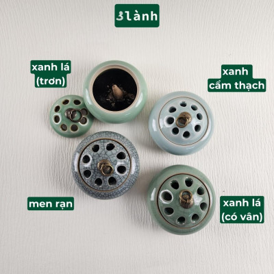 Lư Xông Nụ Trầm Hương Gốm Sứ Nắp Đồng Hoa Văn Cổ - Dùng Đốt Nụ Trầm Phong Cách Thiền Thuần Việt