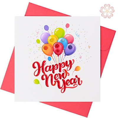 Thiệp Giấy Xoắn Happy New Year Size 15x15cm