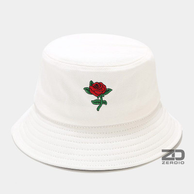 Mũ vành tròn, Nón tai bèo bucket thêu đóa hoa hồng vải cotton cao cấp cho cả nam và nữ