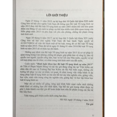 Bình luận Khoa học Bộ luật tố tụng hình sự 2015