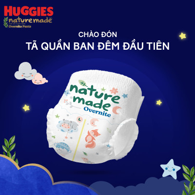 Combo 2 Tã quần Huggies Naturemade ban đêm M58/L44/XL38/XXL26