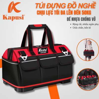 Túi Đựng Đồ Nghề KIRITO 20 inch – Vải 600D Dày 5 Lớp, Đế Nhựa Cứng, Chống Thấm, Nhiều Ngăn màu đỏ