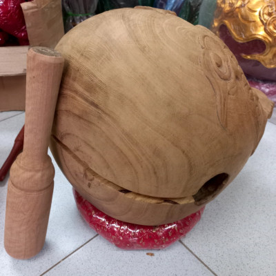 Mõ tụng kinh phật bằng gỗ mít để mộc gỗ không dác kt 12cm 