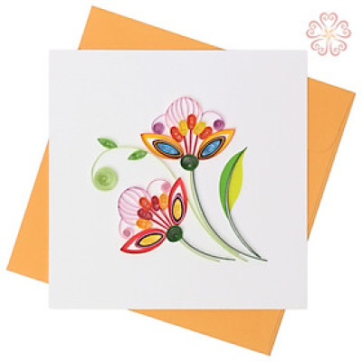 Thiệp Giấy Xoắn Nghệ Thuật - 2 đóa hoa - size 15x15cm