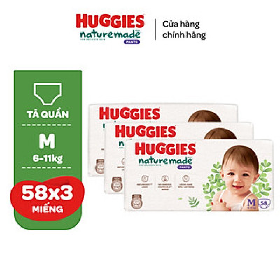 Thùng 3 gói Tã/Bỉm quần Huggies Platinum NatureMade M58/ L44/ XL38/ XXL26
