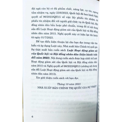 Sách - Luật Hoạt Động Giám Sát Của Quốc Hội Và Hội Đồng Nhân Dân (Hiện Hành) (Sửa Đổi Năm 2023) - NXB Chính Trị Quốc Gia