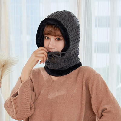 Mũ len nữ trùm đầu liền khăn choàng cổ lót lông ấm áp thích hợp cả nam và nữ